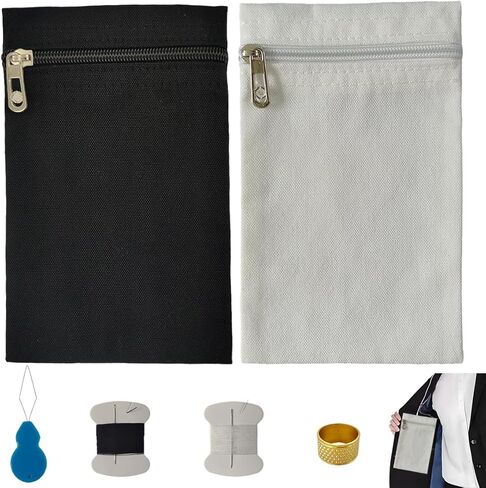 2pcs جيب جانبي خياطة مع معطف سحاب داخل الجيب الخياطة ، سترة سفر مع جيوب خفية ، جيب الأمن للقميص ، سترة ، أردية ، هودي ، سترة (S*2) (أبيض وأسود) in Kuwait