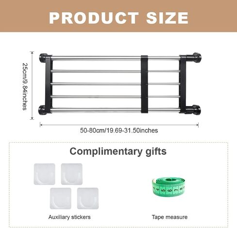 Hershii توتر الرف القابل للتوسيع قضبان قضيب خزانة الملابس الثقيلة شماعات الملابس القابلة للتعديل DIY منظم أقسام قابلة للتجني in Kuwait