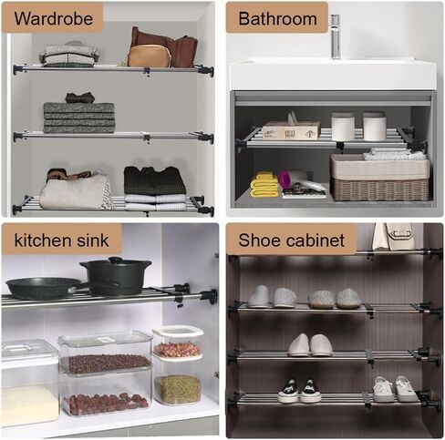 Hershii توتر الرف القابل للتوسيع قضبان قضيب خزانة الملابس الثقيلة شماعات الملابس القابلة للتعديل DIY منظم أقسام قابلة للتجني in Kuwait