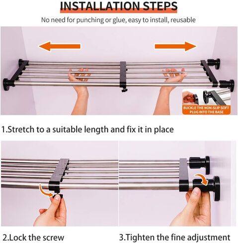 Hershii توتر الرف القابل للتوسيع قضبان قضيب خزانة الملابس الثقيلة شماعات الملابس القابلة للتعديل DIY منظم أقسام قابلة للتجني in Kuwait