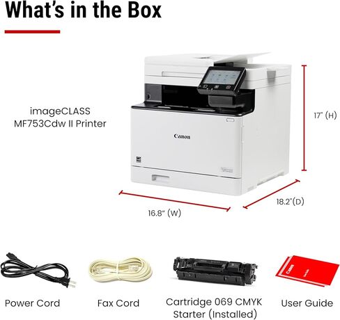 Canon Color imageCLASS MF753Cdw II Wireless Laser Printer for Duplex Printing, White - All-in-One Home Office, Small Office Printer with Scan/Copy/Fax, Auto Feeder, 3 Year Limited Warranty, 35 PPM in Saudi Arabia