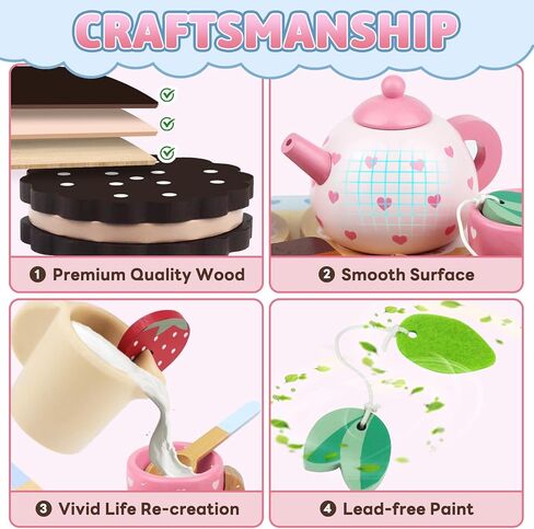 مجموعة شاي مكان للأطفال الصغار 3-5 فتيات الصبي هدية التظاهر بلعب طعام النزهة الخشبية في الهواء الطلق ألعاب الأطفال سن 2 3 4 5 6 تعليمية خشبية in Kuwait