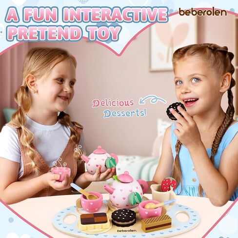 مجموعة شاي مكان للأطفال الصغار 3-5 فتيات الصبي هدية التظاهر بلعب طعام النزهة الخشبية في الهواء الطلق ألعاب الأطفال سن 2 3 4 5 6 تعليمية خشبية in Kuwait