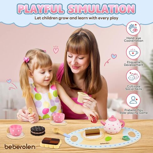 مجموعة شاي مكان للأطفال الصغار 3-5 فتيات الصبي هدية التظاهر بلعب طعام النزهة الخشبية في الهواء الطلق ألعاب الأطفال سن 2 3 4 5 6 تعليمية خشبية in Kuwait