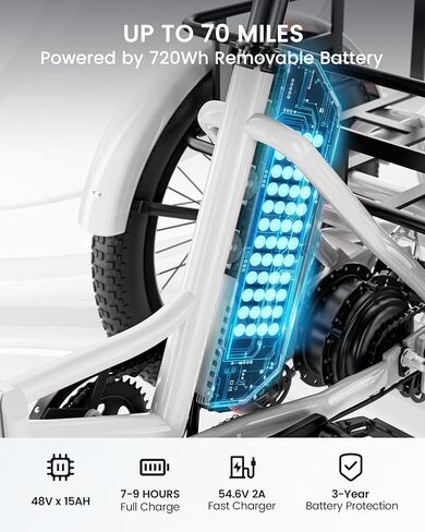 دراجة ثلاثية العجلات كهربائية من MOONCOOL للبالغين، 500 وات/750 وات 48 فولت طاقة ذروة كهربائية قابلة للطي 1100 وات، إطار سمين 20 × 3.0 بوصة، دراجة ثلاثية العجلات من الألومنيوم، دراجة ثلاثية العجلات من الألومنيوم مع بطارية قابلة للإزالة، تفاضلي خلفي in Kuwait