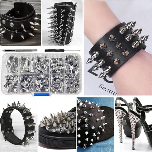 354 Pieces Punk Spikes and Studs Kit - 8 Sizes Cone Spikes, Metal Tree Spikes Studs for Leathercraft, Punk Clothing DIY Accessories in Kuwait
