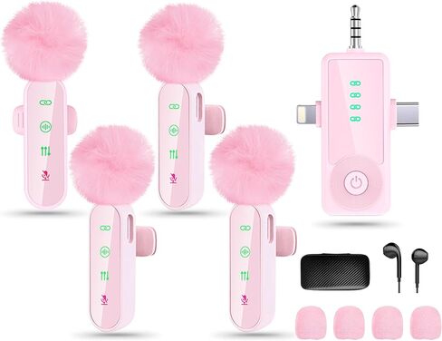 4 عبوات من ميكروفون Lavalier اللاسلكي لأجهزة iPhone/Android/الكاميرا، وميكروفون صغير مطور مع تقليل الضوضاء، وميكروفون لتسجيل الفيديو، والبودكاست، ويوتيوب، وTikTok، ومدونات الفيديو in Kuwait