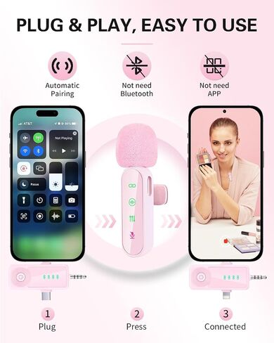4 عبوات من ميكروفون Lavalier اللاسلكي لأجهزة iPhone/Android/الكاميرا، وميكروفون صغير مطور مع تقليل الضوضاء، وميكروفون لتسجيل الفيديو، والبودكاست، ويوتيوب، وTikTok، ومدونات الفيديو in Kuwait
