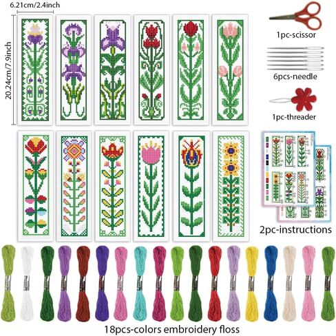 Infunly 12pcs Boho Flower Cross Strick Stitch Kit for Beginners DIY Plaid Flower Flower Stampered Borkmark Mongmark Kits Floralpoint Kit مع تعليمات سهلة المتقاطع مجموعة غرزة لمحبي الكتب in Saudi Arabia
