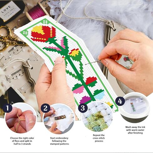 Infunly 12pcs Boho Flower Cross Strick Stitch Kit for Beginners DIY Plaid Flower Flower Stampered Borkmark Mongmark Kits Floralpoint Kit مع تعليمات سهلة المتقاطع مجموعة غرزة لمحبي الكتب in Saudi Arabia