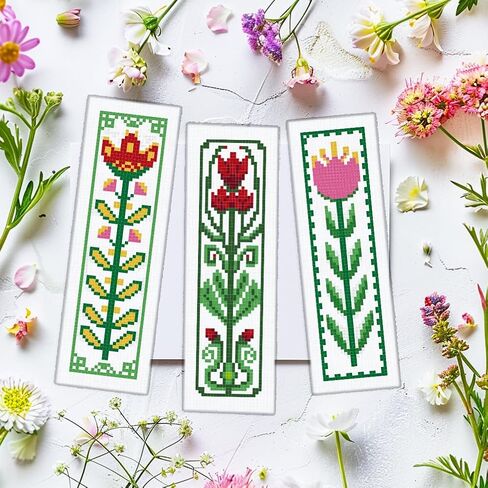 Infunly 12pcs Boho Flower Cross Strick Stitch Kit for Beginners DIY Plaid Flower Flower Stampered Borkmark Mongmark Kits Floralpoint Kit مع تعليمات سهلة المتقاطع مجموعة غرزة لمحبي الكتب in Saudi Arabia