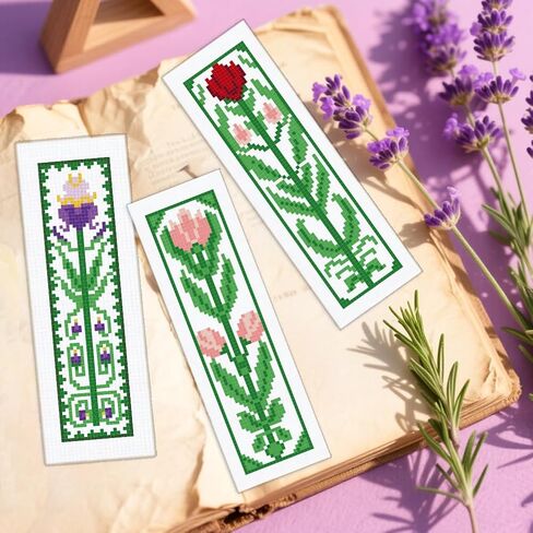 Infunly 12pcs Boho Flower Cross Strick Stitch Kit for Beginners DIY Plaid Flower Flower Stampered Borkmark Mongmark Kits Floralpoint Kit مع تعليمات سهلة المتقاطع مجموعة غرزة لمحبي الكتب in Saudi Arabia