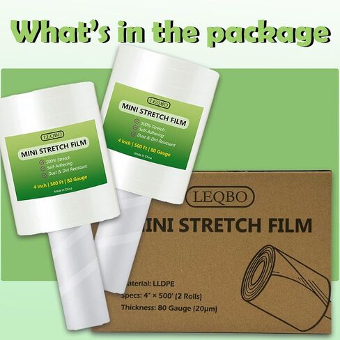 Mini Stretch Wrap Film, 4 Inch x 500 ft 80 Gauge, Industrial Strength, Clear Shrink Wrap for Pallet Wrapping with Handlefor Moving & Packaging, 4 Rolls in Saudi Arabia