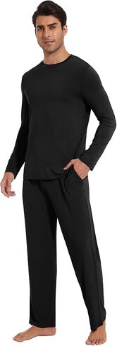 WiWi Mens Pajamas Set Bamboo Viscose Long Sleeve Sleepwear Knit Nightwear 2 Pieces Loungewear Sets with Pants S-XXL in Saudi Arabia