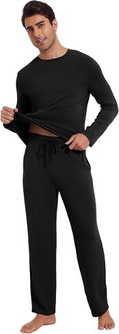 WiWi Mens Pajamas Set Bamboo Viscose Long Sleeve Sleepwear Knit Nightwear 2 Pieces Loungewear Sets with Pants S-XXL in Saudi Arabia