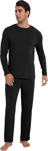 WiWi Mens Pajamas Set Bamboo Viscose Long Sleeve Sleepwear Knit Nightwear 2 Pieces Loungewear Sets with Pants S-XXL in Saudi Arabia