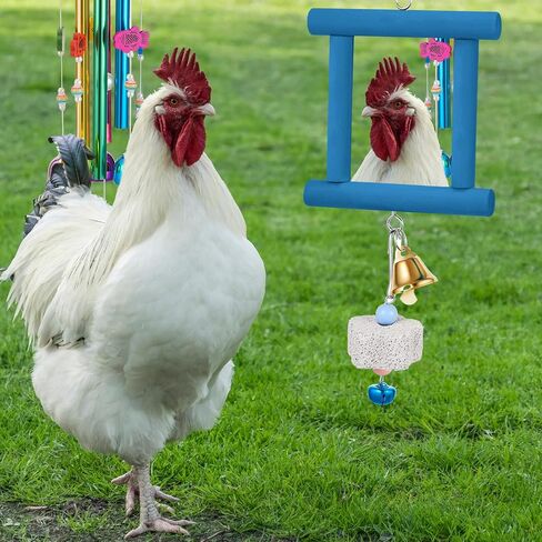 7 Pcs Chicken Toys, Hanging Chicken Wind Chime, 2 Pcs Coop Mirror Toys with Bells 4 Pack Beak Grinding Stones, Musical Coop Accessories for Hens Roosters Chicks Poultry Birds(Pink，Yellow) in Saudi Arabia