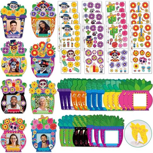 Day of the Dead Decorations - يوم من أطر الصور الورقية DEY الميتة ، قم بتعيين ملصقات زهرة السكر المكسيكية لإطارات الصور ليوم الجدار الميت معلق ديكور أو عرض طاولة ميدان المكسيكي in Kuwait
