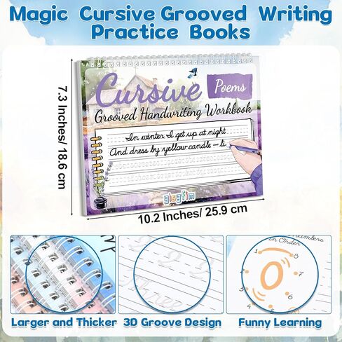 GISGFIM 4 PACK GROOVED LURSIVE LREKBRING Forkbook Kit Magic Magic Grooved Handriting Practice مع اختفاء أقلام الحبر المبتذلة للطلاب من أجل الأطفال ، رسائل رسائل القراءة in Kuwait