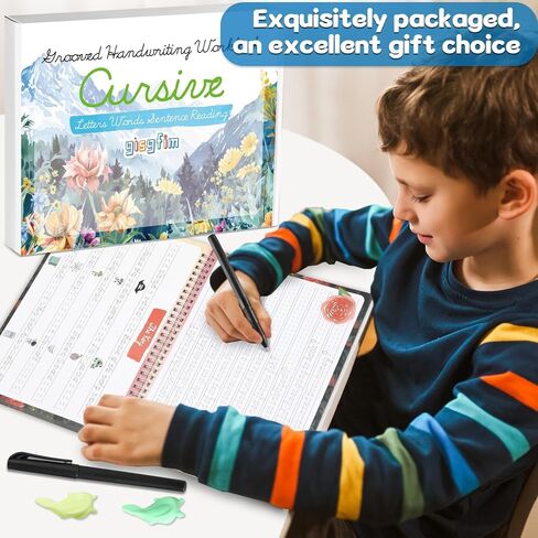 GISGFIM 4 PACK GROOVED LURSIVE LREKBRING Forkbook Kit Magic Magic Grooved Handriting Practice مع اختفاء أقلام الحبر المبتذلة للطلاب من أجل الأطفال ، رسائل رسائل القراءة in Kuwait