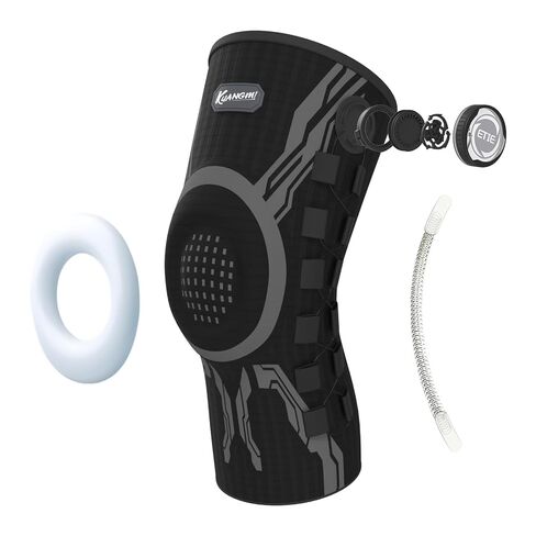 Kuangmi Knob Knee Brace for Pain Relief, Knee Support with Patella Gel Pad & Side Stabilizers, Compression Knee Sleeve for Workout, Arthritis, Joint Pain, Meniscus Tear (Black,Left,Large,Single) in Kuwait