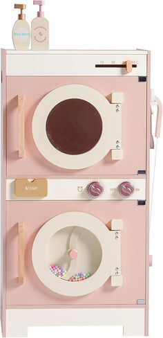 Robotime Kids Washer and Dryer Playset - لعبة غسيل خشبية تتظاهر مع الكي مع طبل حبات ملونة وغسالة ألعاب ومجفف للأطفال الذين تتراوح أعمارهم بين 3 سنوات ، هدية للبنين والبنات in Kuwait