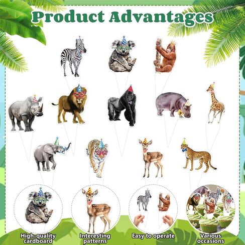36 PCS Safari Safari عيد ميلاد سعيد كب كيك أعلى قبعات الغابة موضوع حفلات الحفلة الطفل دش كعكة ديكور كب كيك ديكور كعكة تزيين الحفلات ديكور للبنين الفتيات استحمام الطفل in Kuwait