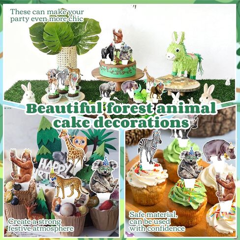 36 PCS Safari Safari عيد ميلاد سعيد كب كيك أعلى قبعات الغابة موضوع حفلات الحفلة الطفل دش كعكة ديكور كب كيك ديكور كعكة تزيين الحفلات ديكور للبنين الفتيات استحمام الطفل in Kuwait