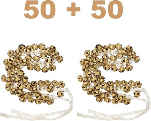 أجراس Ghungroo للرقص الكلاسيكي الهندي - 25 ، 50 ، 100 أجراس نحاسية - مصنوعة يدويًا على سلسلة القطن - أجراس الكاحل لكاثاك ، بهاراتاناتيام ، أوديسي - للأطفال ، والبالغين والمهنيين (زوج واحد) (25 جرس) in Saudi Arabia