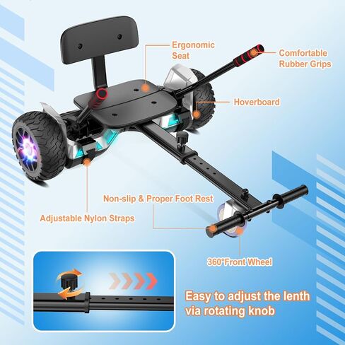 LIEAGLE Scooter With Seat Attachment, 6.5" Scooters Go Kart Combo With Colorful LED Lights & Bluetooth, For Kids Boys Girls Adults All Ages in Saudi Arabia