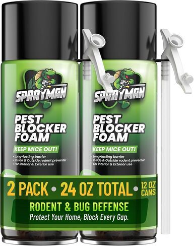 Sprayman Pest Block Spray Foam - (2x12oz) 100% Odor-Free! Mouse - Rodent Repellent & Strong Polyurethane Mouse Blocker Foam Sealant Use Wall Foam Filler for Holes and Cracks, Over Paintable- 2 Pack in Kuwait