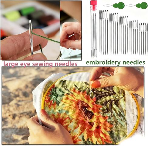 25pcs إبر خياطة من الفولاذ المقاوم للصدأ - العين الكبيرة ، متينة ومقاومة للصدأ ، مثالية للتطريز ، خياطة اللحف ، مشاريع غرزة متقاطعة ، مثالية للمستخدمين المسنين الأساسيات | مقبض مريح | الانتهاء السلس in Kuwait