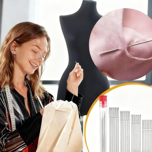 25pcs إبر خياطة من الفولاذ المقاوم للصدأ - العين الكبيرة ، متينة ومقاومة للصدأ ، مثالية للتطريز ، خياطة اللحف ، مشاريع غرزة متقاطعة ، مثالية للمستخدمين المسنين الأساسيات | مقبض مريح | الانتهاء السلس in Kuwait