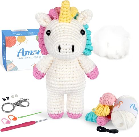 طقم Crochet Amorloop للمبتدئين-خيوط غرز سهلة رؤيتها ، وقطعة مسبقة ، ودروس فيديو خطوة بخطوة | مجموعة الكروشيه المبتدئة مع نمط حيوان لطيف - نمط ديناصور أصلي مصنوع يدويًا in Kuwait