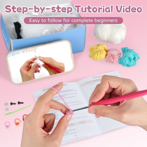 طقم Crochet Amorloop للمبتدئين-خيوط غرز سهلة رؤيتها ، وقطعة مسبقة ، ودروس فيديو خطوة بخطوة | مجموعة الكروشيه المبتدئة مع نمط حيوان لطيف - نمط ديناصور أصلي مصنوع يدويًا in Kuwait