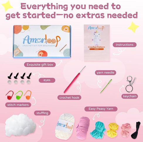 طقم Crochet Amorloop للمبتدئين-خيوط غرز سهلة رؤيتها ، وقطعة مسبقة ، ودروس فيديو خطوة بخطوة | مجموعة الكروشيه المبتدئة مع نمط حيوان لطيف - نمط ديناصور أصلي مصنوع يدويًا in Kuwait
