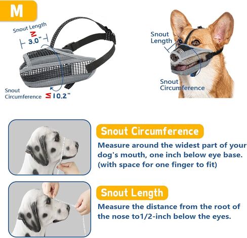 Soft Mesh Dog Muzzle with Reflective Strap - Lightweight Muzzle Adjustable Dogs to Prevents Biting, Chewing & Licking, Open Nose Design Reduces Friction & Enhances Comfort (Grey, S) in Saudi Arabia