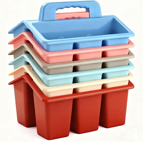 ALINK Classroom Caddy Storage Basket with Handle, 6 Pack Plastic Arts Office Crafts Caddy 4 Compartments for Kids, Pencil, Crayon, Marker, School Supplies, 6 Colors in Saudi Arabia