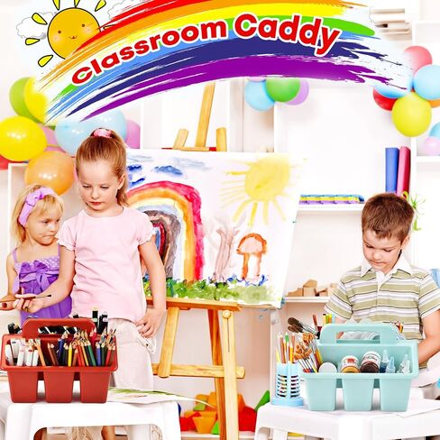 ALINK Classroom Caddy Storage Basket with Handle, 6 Pack Plastic Arts Office Crafts Caddy 4 Compartments for Kids, Pencil, Crayon, Marker, School Supplies, 6 Colors in Saudi Arabia