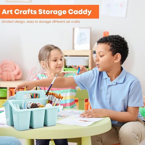 ALINK Classroom Caddy Storage Basket with Handle, 6 Pack Plastic Arts Office Crafts Caddy 4 Compartments for Kids, Pencil, Crayon, Marker, School Supplies, 6 Colors in Saudi Arabia