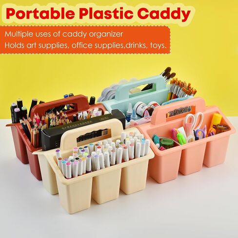 ALINK Classroom Caddy Storage Basket with Handle, 6 Pack Plastic Arts Office Crafts Caddy 4 Compartments for Kids, Pencil, Crayon, Marker, School Supplies, 6 Colors in Saudi Arabia