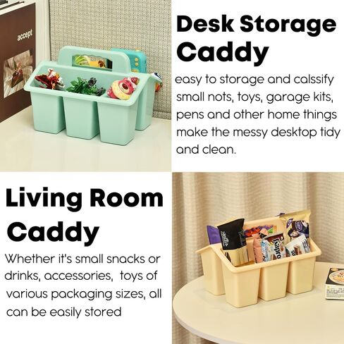 ALINK Classroom Caddy Storage Basket with Handle, 6 Pack Plastic Arts Office Crafts Caddy 4 Compartments for Kids, Pencil, Crayon, Marker, School Supplies, 6 Colors in Saudi Arabia
