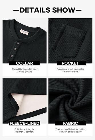 Mens Waffle Fleece-Lined Henley Shirts Heavyweight Thermal Long Sleeve Casual Solid Pullover (S-XXL) in Saudi Arabia