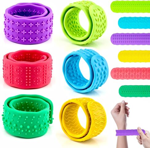 Fidget Toys Slap Bracelets for Kids Adults, 6 Pack Textured Silicone Autism Sensory Toys for ADHD Special Needs, Anxiety Stress Relief Items for Adults Office Desk, Travel Classroom Rewards Must Haves in Saudi Arabia