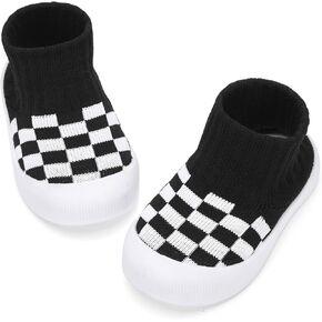 BACSAC Baby Boy Girl Socks Shoes Toddler Elastic Breathable Slippers Kid Walking Sneakers with High Top Knitted Checkered Upper Anti Collision Non-Slip Design for Indoor Outdoor in Kuwait