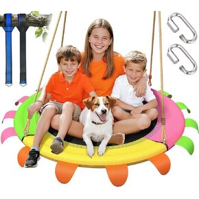 Saucer Swing for Kids Outdoor-400 رطل تقلبات الأشجار الشاقة ، مجموعات أرجوحة الفناء الخلفي مع الأشرطة والحبال القابلة للتعديل ، مقعد في الهواء الطلق المقاوم للطقس (آمن للأطفال ، ألوان نابضة بالحياة) in Kuwait