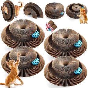 Soulchen 4 Pcs Magic Organ Cat Scratching Board, Combinable Cat Toy for Adult Pets, Interactive Cardboard Kitty Scratcher with Bell Ball, Durable Foldable Accordion Scratch Pad, Exercise for Indoor in Saudi Arabia