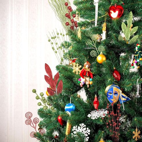 100 Pcs Red and White Christmas Picks and Sprays Christmas Tree Filler Decorations 8'' 12'' 14'' 17''Artificial Glitter Curly Picks Ornaments for Xmas Tree Decorations Crafts in Saudi Arabia