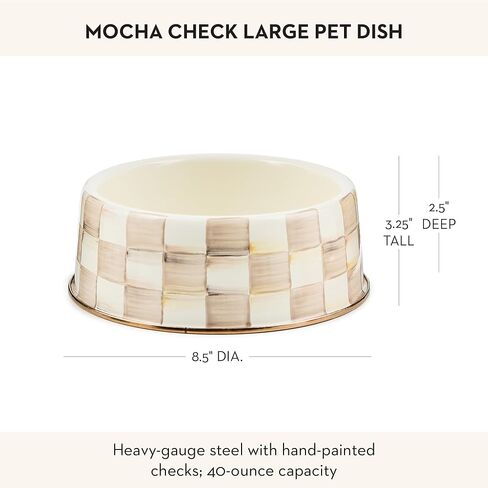 Mackenzie-Childs Pet Bowl ، وعاء قطب لطيف للقطط والكلاب للطعام والماء ، والتحقق من Mocha الكبير والبني والأبيض in Kuwait