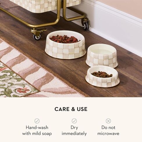 Mackenzie-Childs Pet Bowl ، وعاء قطب لطيف للقطط والكلاب للطعام والماء ، والتحقق من Mocha الكبير والبني والأبيض in Kuwait